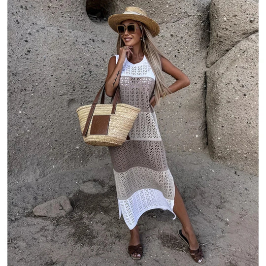 Isla - weiße häkel-maxikleid