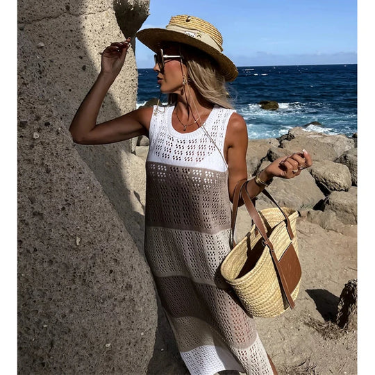 Isla - weiße häkel-maxikleid