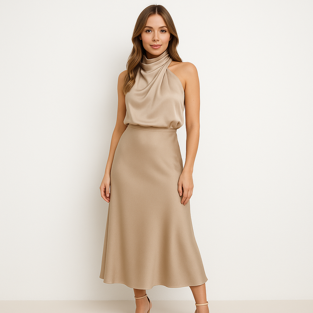 Midikleid mit Wasserfallausschnitt | Ärmellos | Fließende Eleganz