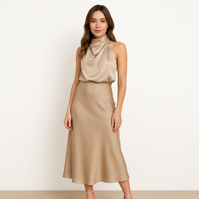 Midikleid mit Wasserfallausschnitt | Ärmellos | Fließende Eleganz