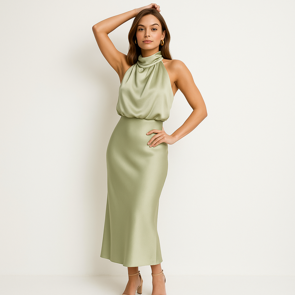 Midikleid mit Wasserfallausschnitt | Ärmellos | Fließende Eleganz