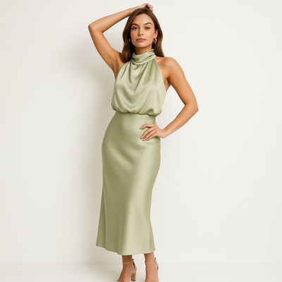 Midikleid mit Wasserfallausschnitt | Ärmellos | Fließende Eleganz