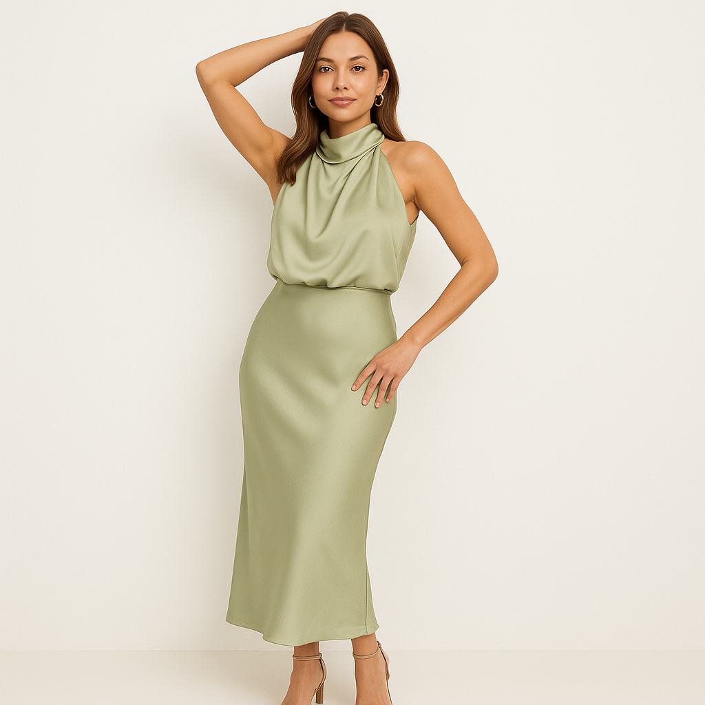 Midikleid mit Wasserfallausschnitt | Ärmellos | Fließende Eleganz