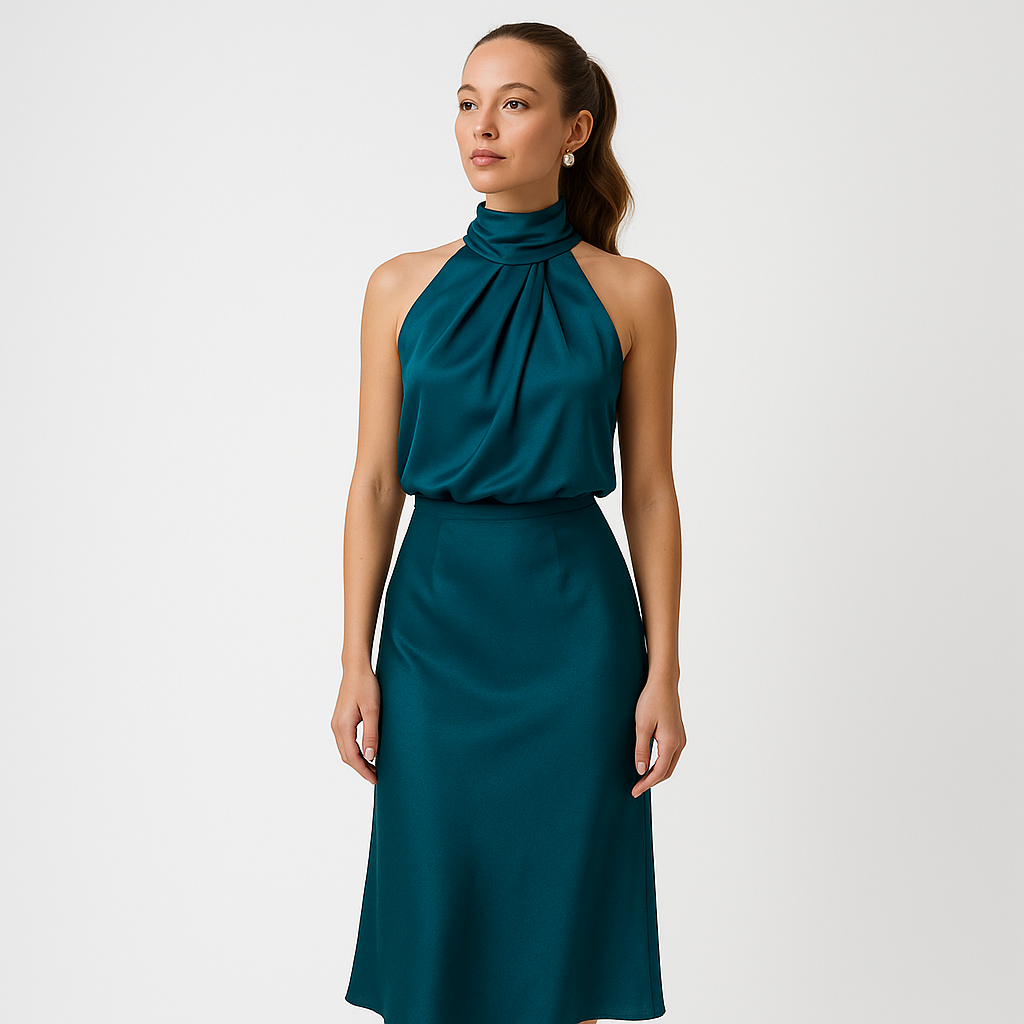 Midikleid mit Wasserfallausschnitt | Ärmellos | Fließende Eleganz