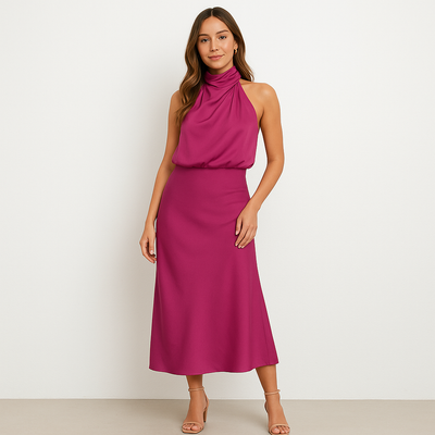 Midikleid mit Wasserfallausschnitt | Ärmellos | Fließende Eleganz