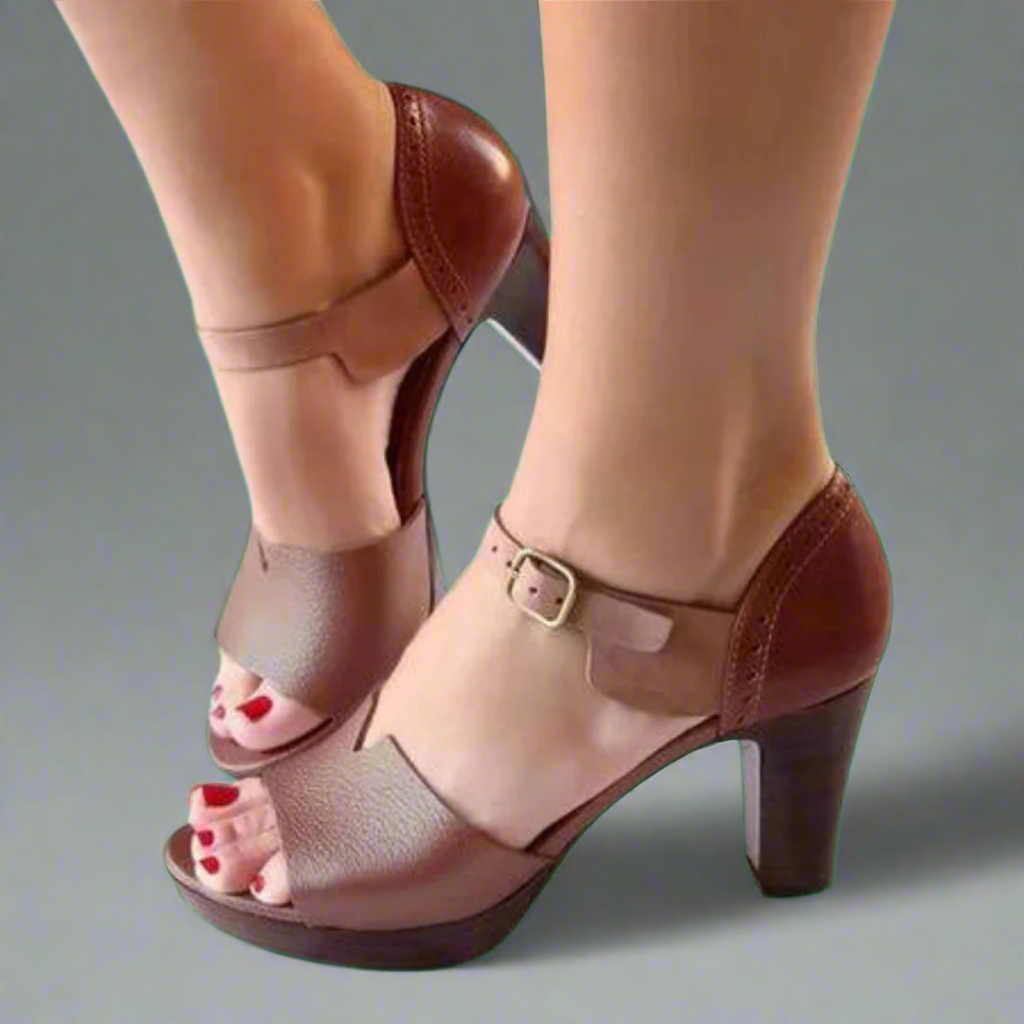 Katharina | Premium High-Heeled Sandalen im Koreanischen Stil mit Farbblock und Schnalle