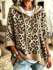 Jocasta - Oversize-Strickpullover mit Leopardenmuster – Braun