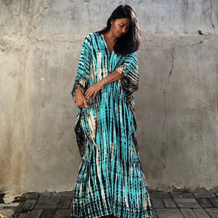 Blauer batik-maxi-kaftan - Maya