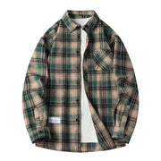 Ryder | Herren Flanellhemd Kariert Langarm Relaxed Fit Herbst – Grün-Beige