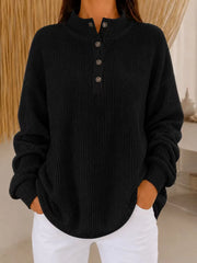Belliora - Strukturstrick-Pullover mit Henley-Ausschnitt – Schwarz