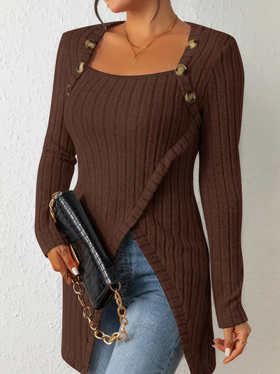 Camille | Asymmetrisches geripptes Oberteil mit Knöpfen