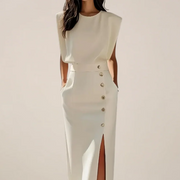 Midi-Kleid für Damen mit Seitenschlitz – Creme