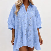 Amarielle - Luftiges besticktes Kleid mit Knopfleiste – Blau
