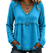 Ariselle - Bluse mit Fransenbesatz und V-Ausschnitt – Blau