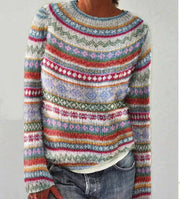 Sophie | Entspannter Strickpullover mit Rundhalsausschnitt – Rot-Weiß-Orange