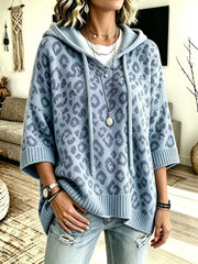 Jocasta - Oversize-Strickpullover mit Leopardenmuster – Blau