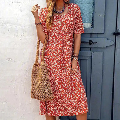 Jehaia - Lässiges Kleid mit Rundhalsausschnitt und Blumenmuster