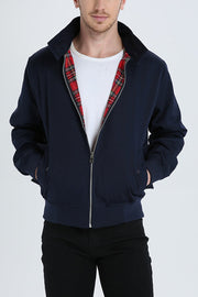 Rex | Herren Harrington Jacke Klassisch Zipper Tartan-Futter – Marineblau