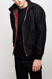 Rex | Herren Harrington Jacke Klassisch Zipper Tartan-Futter – Schwarz