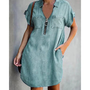 Genevalle - Lässiges Chambray-Kleid mit Taschen – Seeblau
