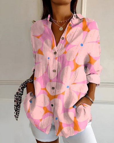 Damen Bluse mit V-Ausschnitt | Lockere Langarmbluse mit Knöpfen