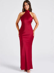 Sommerfeld | Elegantes Satin-Maxikleid mit Halter-Ausschnitt – Rot