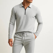 Luca | Herren Strick Set 2-teilig Polo Zip Pullover Jogger Hose – Grau