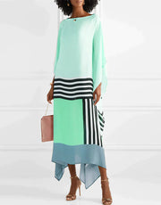 Vivienne | Damen Kaftan Kleid Fledermausärmel Colorblock Maxi – Himmelblau