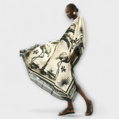 Melissa - Extra-großes Flamingo-Print Kaftan Maxikleid