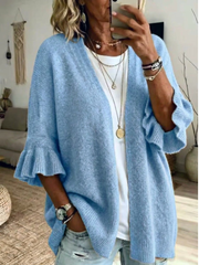 Acelynn - Weicher Cardigan mit Rüschenärmeln – Blau