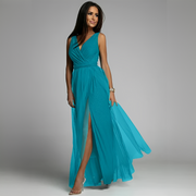 Delila - Elegantes Damenkleid mit V-Ausschnitt – Blau