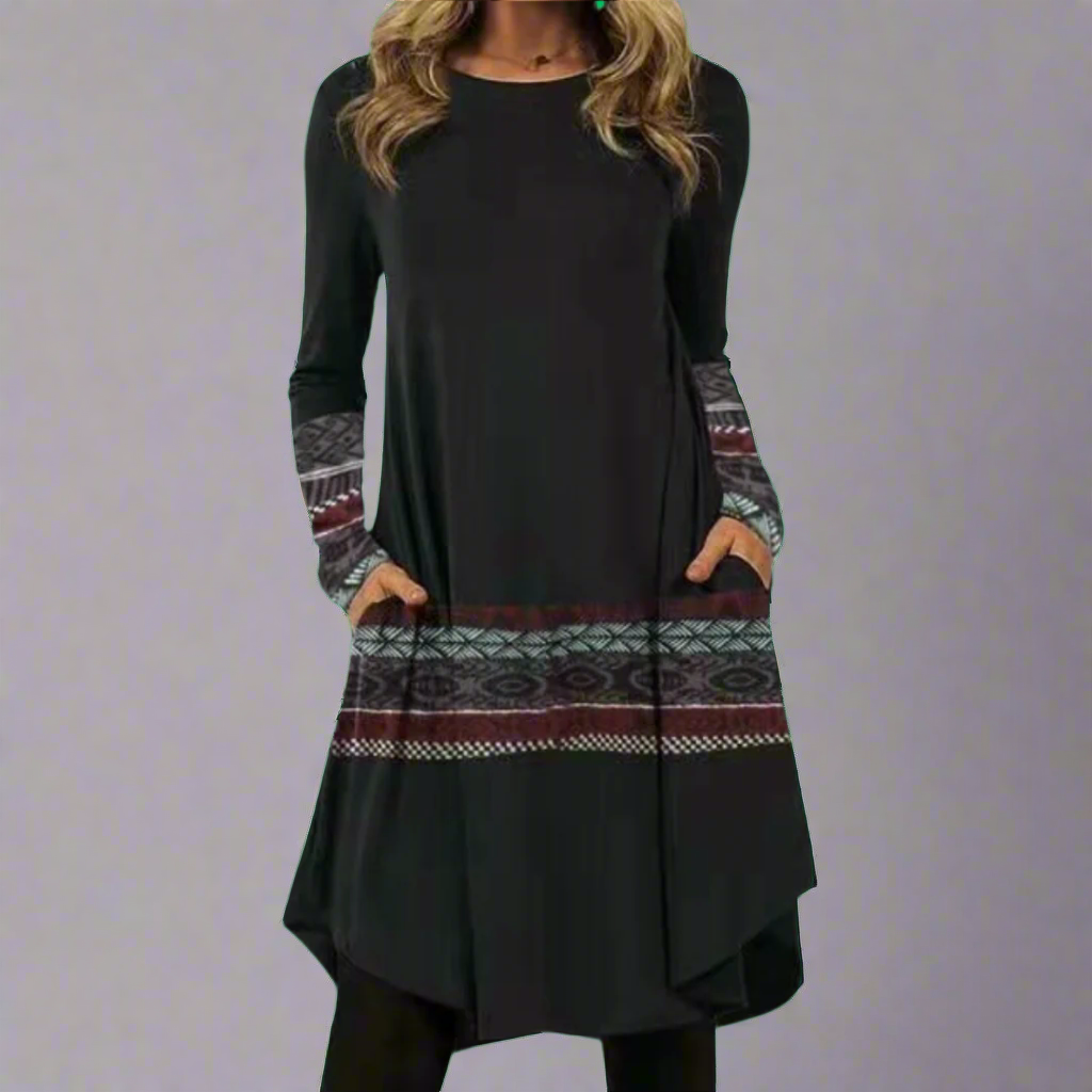 Ysolde | Modisches Kleid mit bedrucktem Bund aus Premium-Stoff