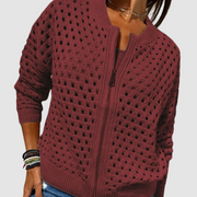 Kaelina - Weiche Strickjacke mit Reißverschluss – Burgunder