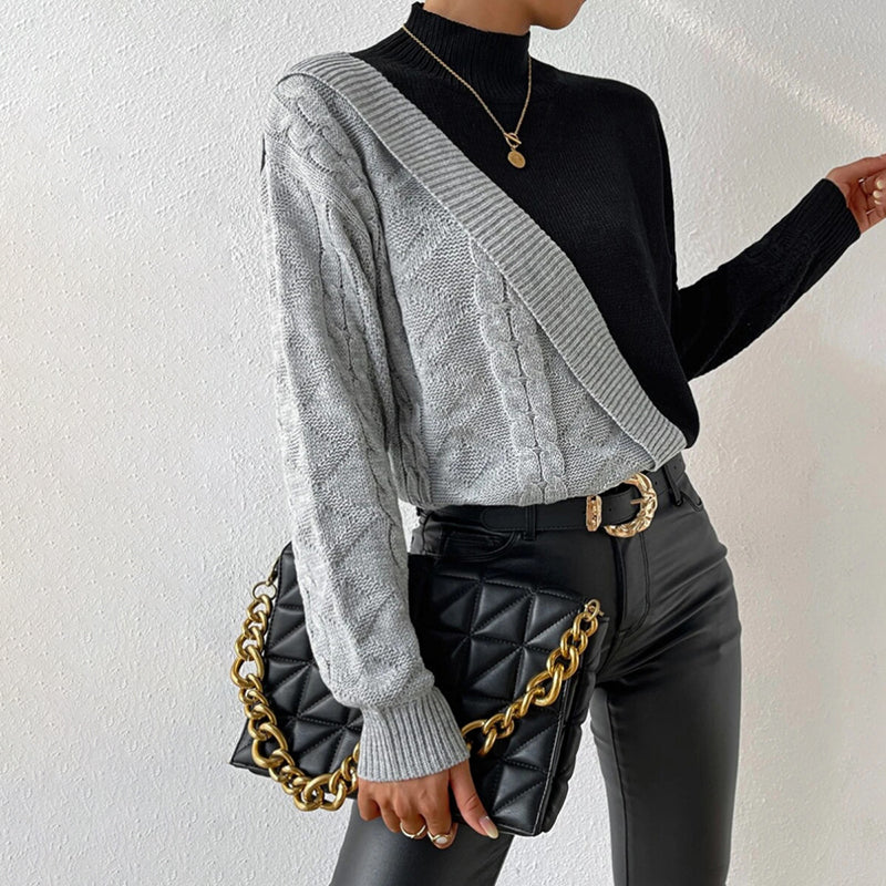 Pullover mit Strukturmix | Asymmetrisches Design | Moderner Kontrastlook