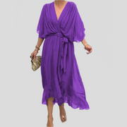 Damen Kleid Mit V Ausschnitt Und Wickelstil – Lila
