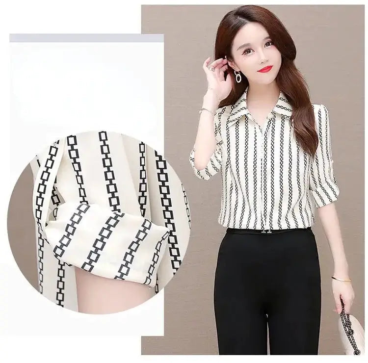 Stilvolle Damen Chiffon Bluse mit Knöpfen & Umschlagkragen – Fenya