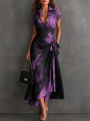 Roselle - Seidiges Maxikleid mit Hemdkragen – Violett