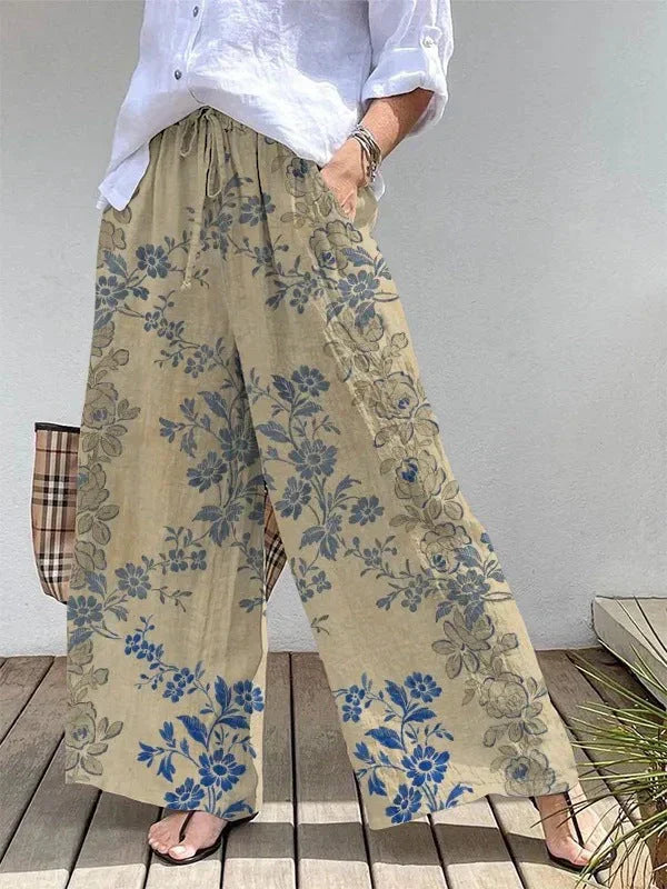 Weite Leinenhose | Boho-Stil & Floral | Luftig & Bequem