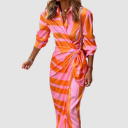 Celinor - Gestreiftes Soft-Touch-Midikleid – Orange & Pink