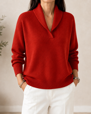 Amandina - Extraweicher V-Ausschnitt-Pullover – Rot