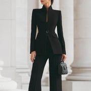 Dames Blazer Broekpak Tweedelig Set – Schwarz