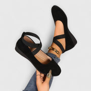 Claudia | Damen Orthopädische Kreuzriemen Ballerinas – Schwarz