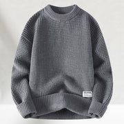 Eldric - Rundhals-Pullover aus Waffelstrick – Hellgrau