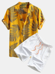Hemden & Shorts zum Schwimmen mit tropischem Pflanzenmuster – Gelb