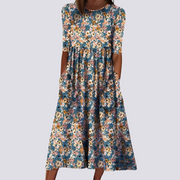 Lucie - Anmutiges langes Blumen-Kleid – Blau