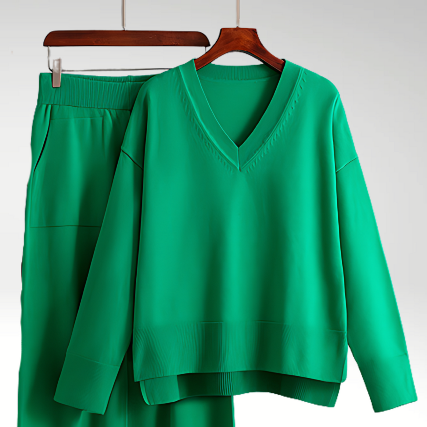 Zweiteiliges Loungewear-Set | V-Ausschnitt & Weite Hose | Bequemer Chic