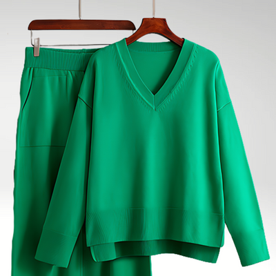 Zweiteiliges Loungewear-Set | V-Ausschnitt & Weite Hose | Bequemer Chic