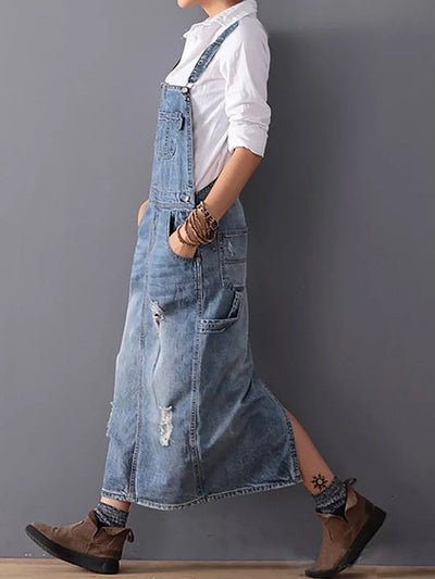 Denim Dungaree Kleid mit verstellbaren Trägern