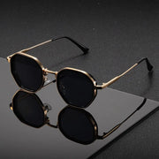 Vintage Stil Polygonale Metall Sonnenbrille Mit Braunen Gläsern – Retro – Schwarz
