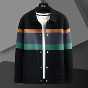Cole | Herren Strickjacke Streifen Snap-Button Varsity Herbst – Schwarz-Grün
